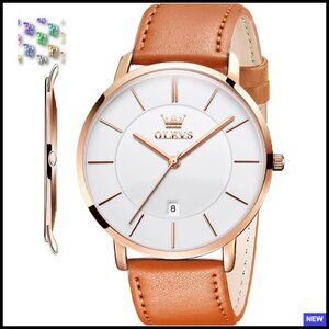 Minimalist Ultra Thin Dress Watch Leather Band Quartz Movement Waterproof